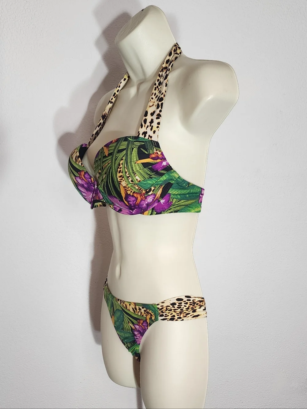 Victoria's Secret Bikini Bombshell Tropical Leaf & Leaopard Green Size 34B - Picture 6 of 15